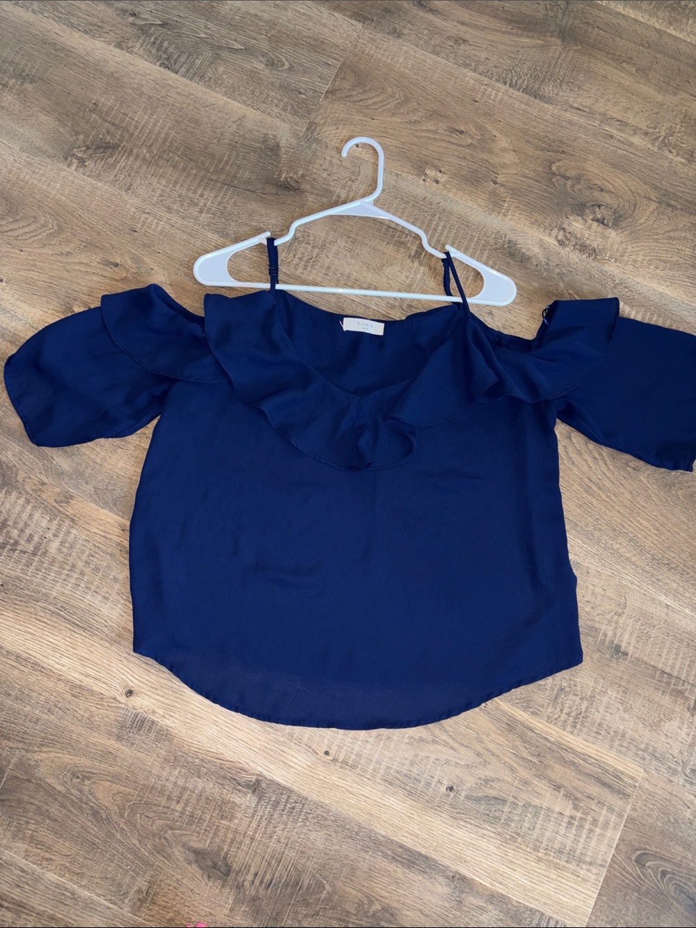 Elodie Navy Cold-Shoulder Ruffle Top